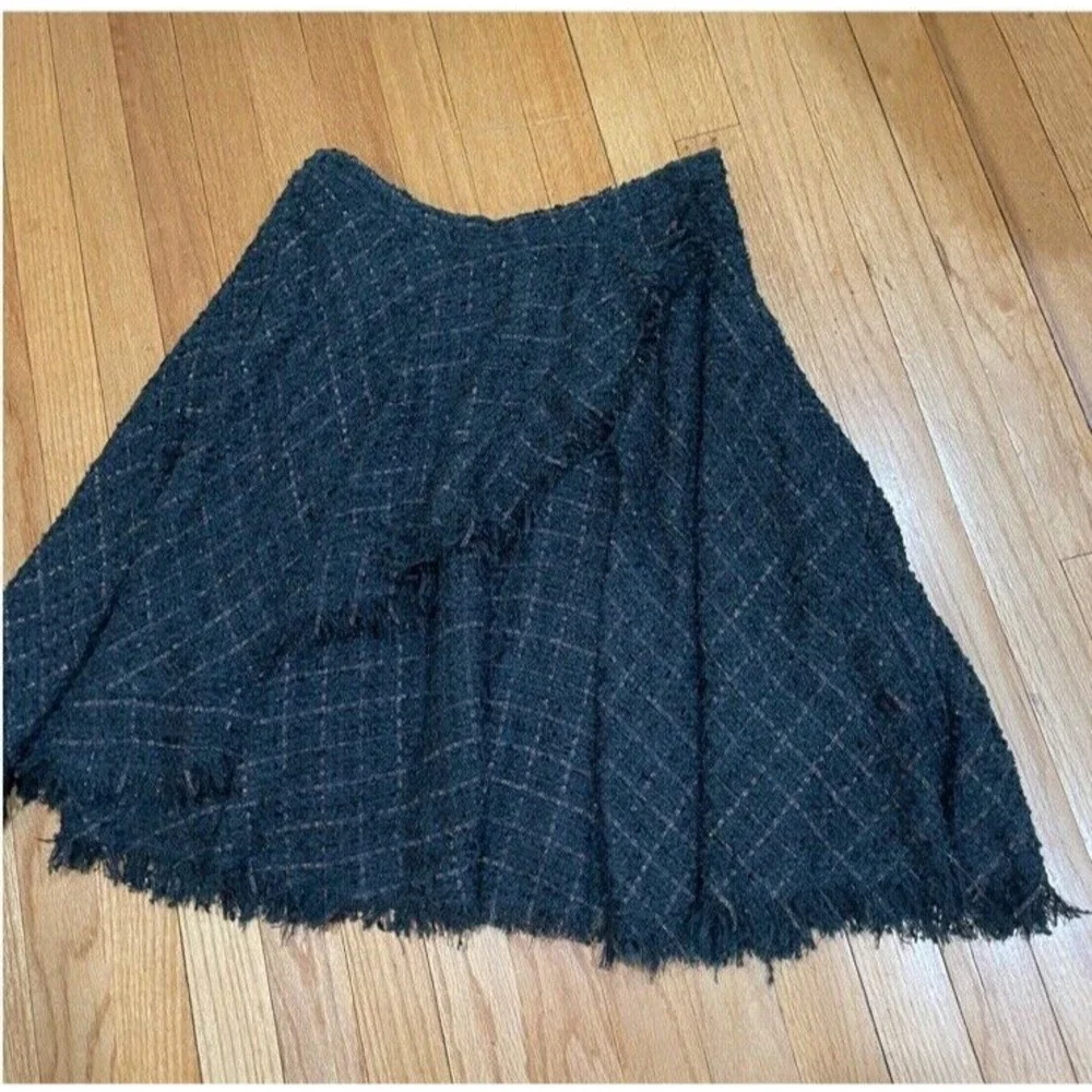 Anthropologie Eva Franco Fringed Tweed Skirt Womens Size 10 Green Plaid NEW TAGS - Picture 11 of 16